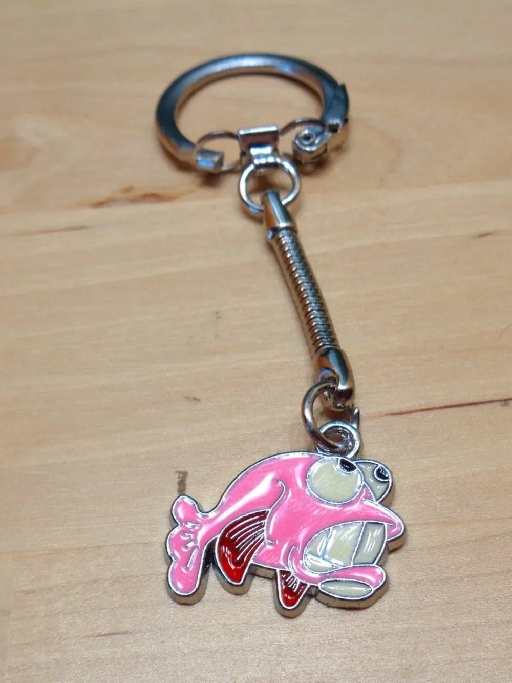 BEACH FASHION PINK ENAMEL COOL SMILING FISH RHODIUM SNAKE KEYCHAIN